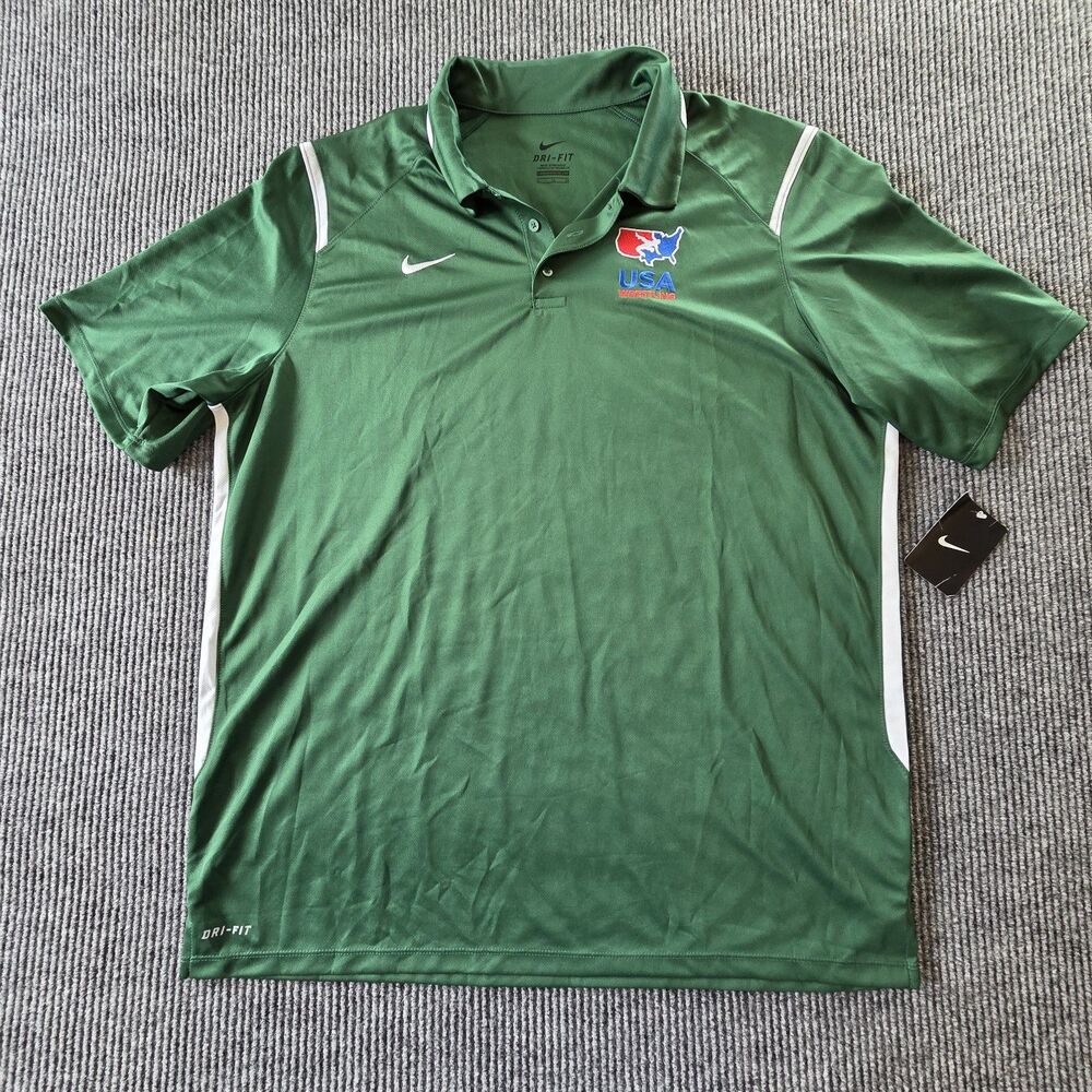 Nike Mens USA Wrestling Polo Shirt XL Dri-Fit Performance Athletic Team Green